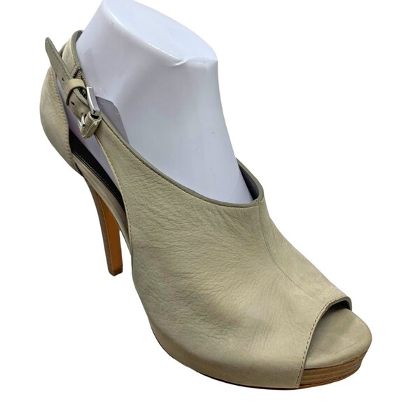 COACH Apryl Stone Nubuck Cut Out Peep Toe‎ Logo Buckle Stilettos - Picture 1 of 13